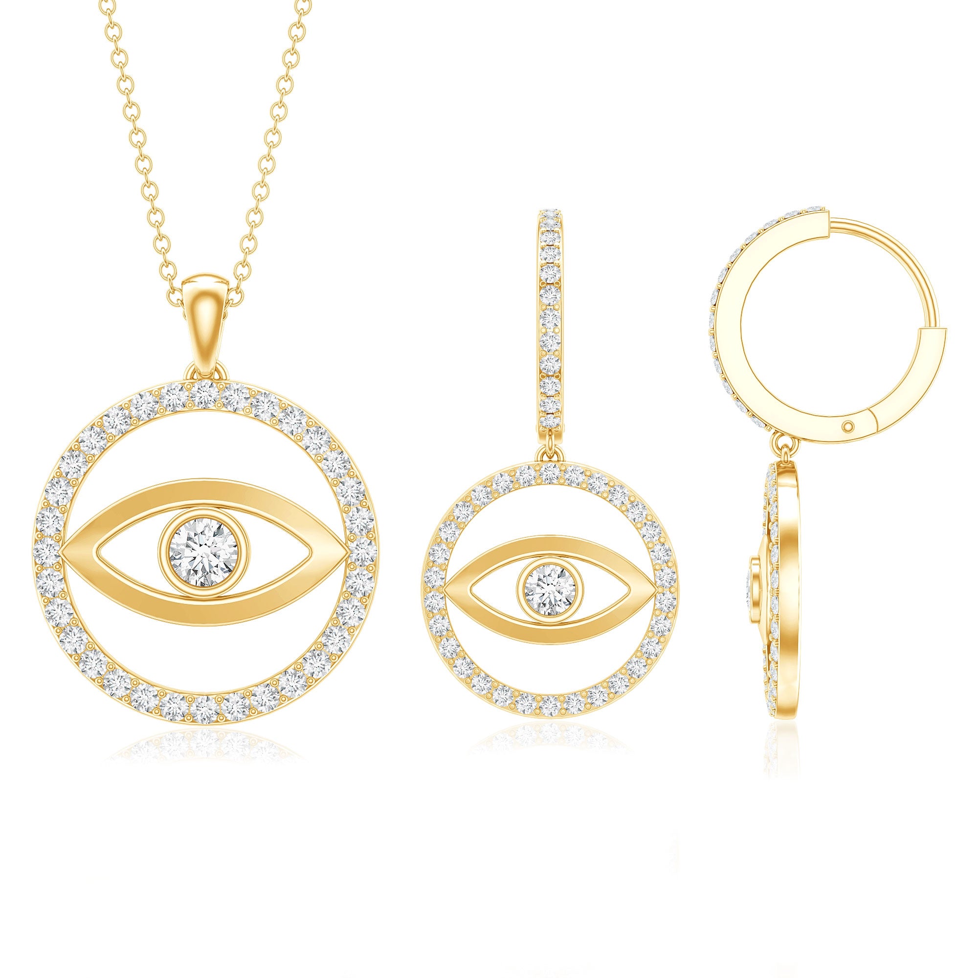 Certified Moissanite Evil Eye Necklace and Earrings Set D-VS1 - Rosec Jewels