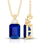 Certified Lab Created Blue Sapphire Emerald Cut Necklace with Chain AAAA - Rosec Jewels