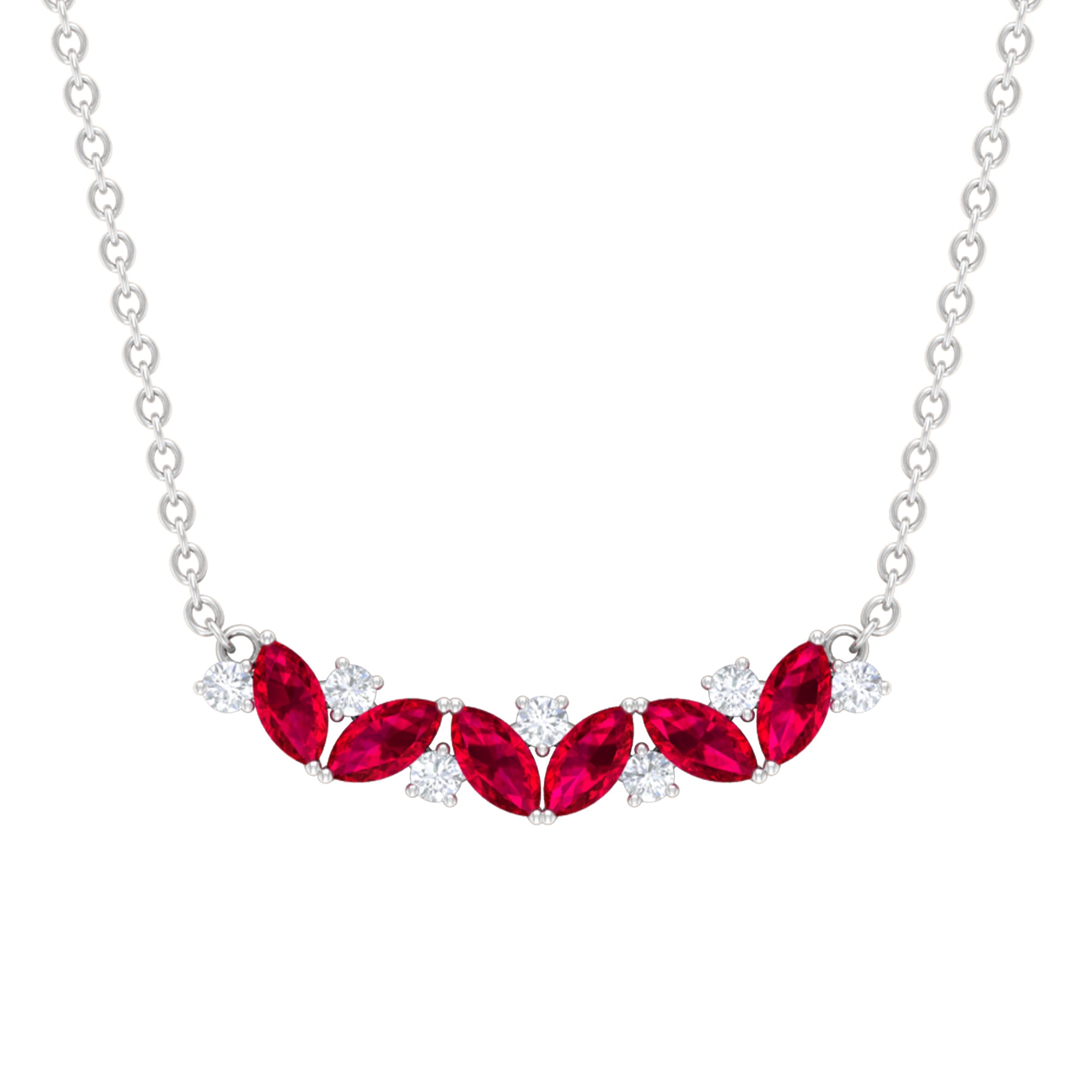Marquise Cut Ruby and Diamond Stackable Necklace