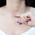 Vintage Inspired Lab Grown Blue Sapphire and Diamond Necklace AAAA - Rosec Jewels