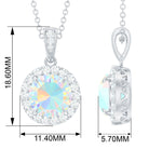 Real Ethiopian Opal and Moissanite Halo Pendant Necklace in Silver - Rosec Jewels