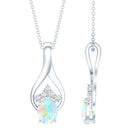 Natural Oval Ethiopian Opal and Moissanite Teardrop Necklace With Chain AAA - Rosec Jewels