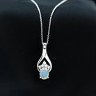 Natural Oval Ethiopian Opal and Moissanite Teardrop Necklace With Chain AAA - Rosec Jewels
