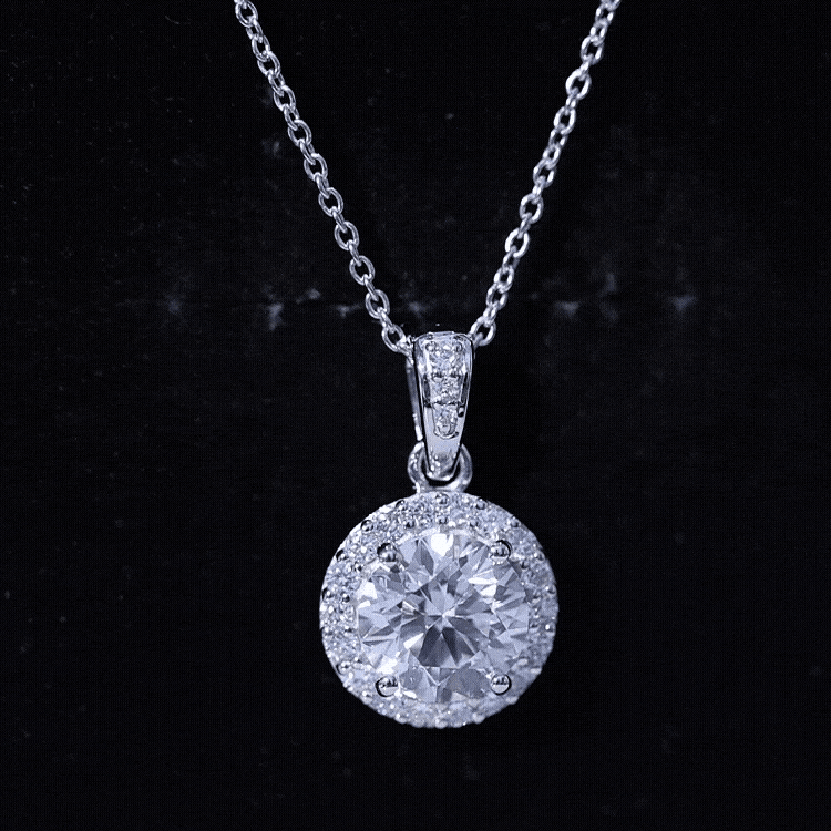 Round Moissanite Classic Halo Pendant Necklace D-VS1 - Rosec Jewels
