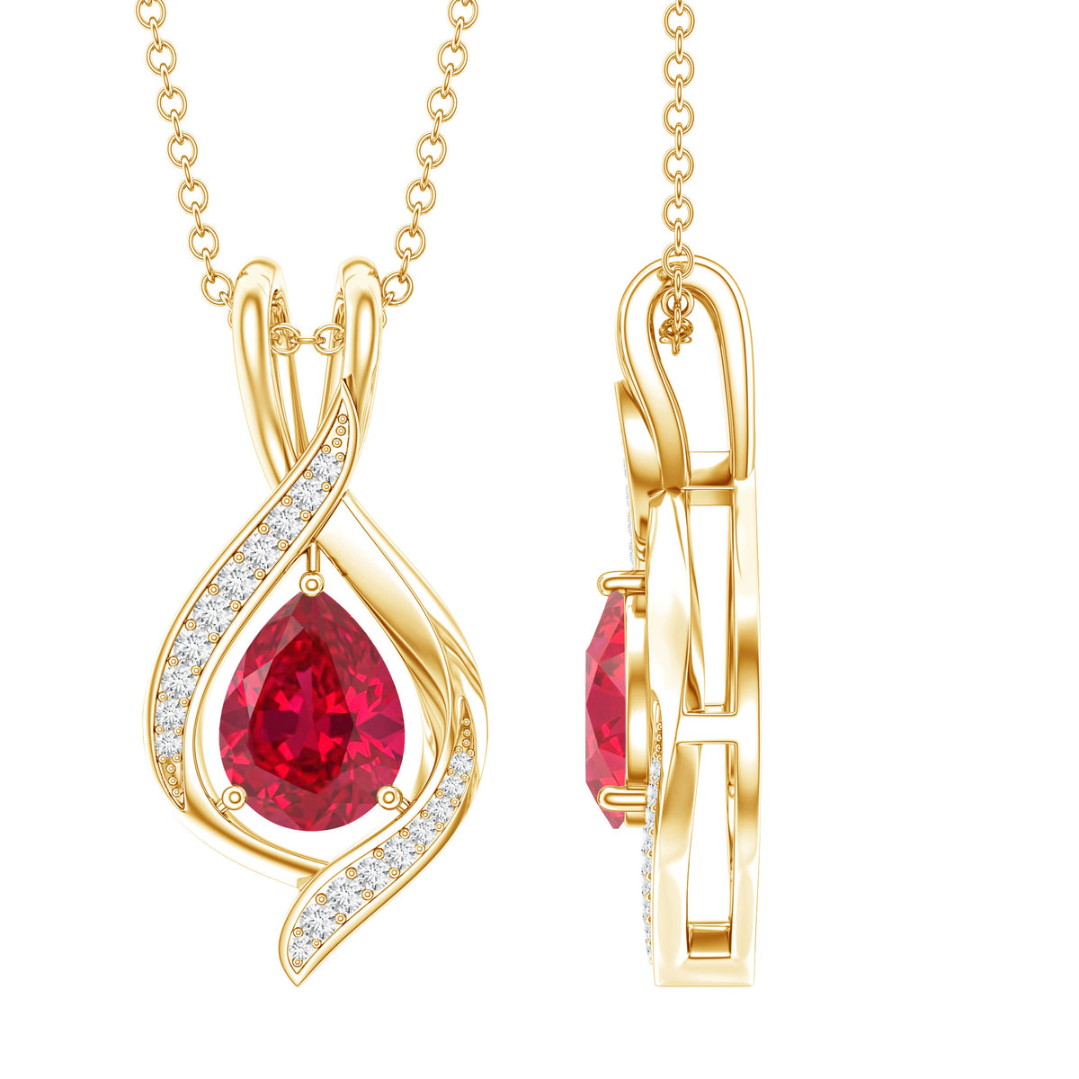 1 Carat Lab Created Ruby Teardrop Pendant with Moissanite AAAA - Rosec Jewels