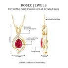 1 Carat Lab Created Ruby Teardrop Pendant with Moissanite AAAA - Rosec Jewels