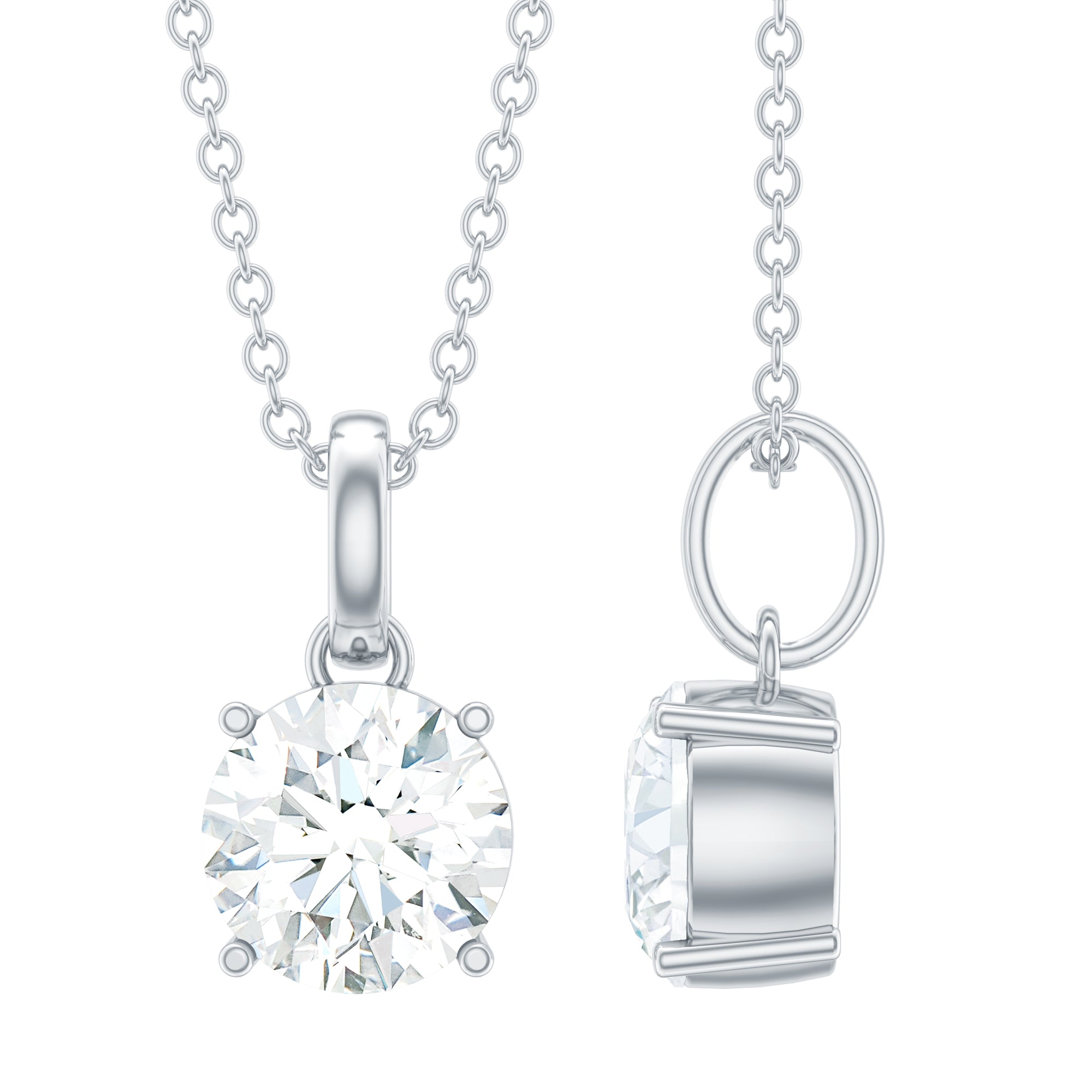 6.5 MM Round Moissanite Solitaire Pendant Necklace in Prong Setting
