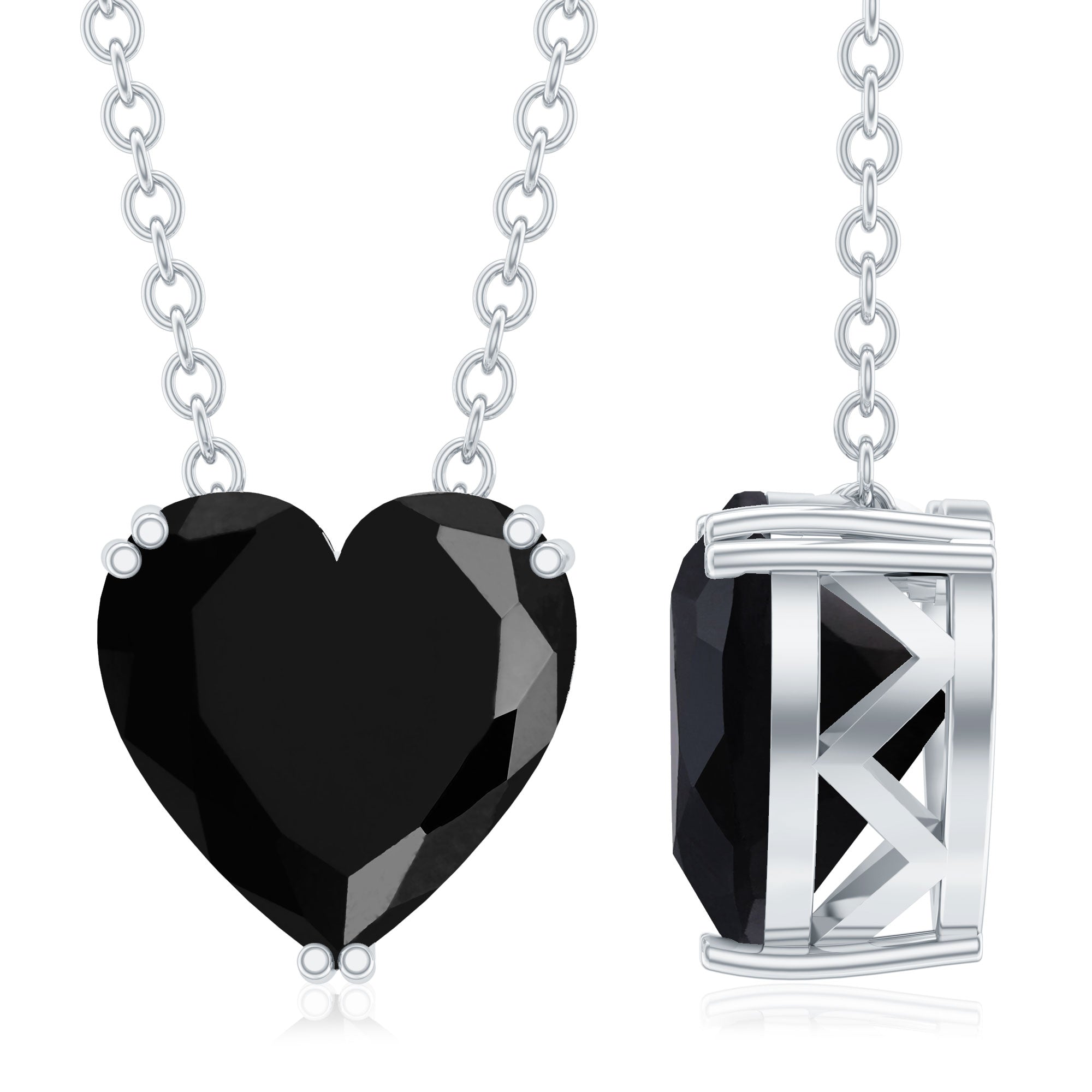 8MM Heart Shape Black Spinel Solitaire Necklace in Double Prong Setting AAA - Rosec Jewels