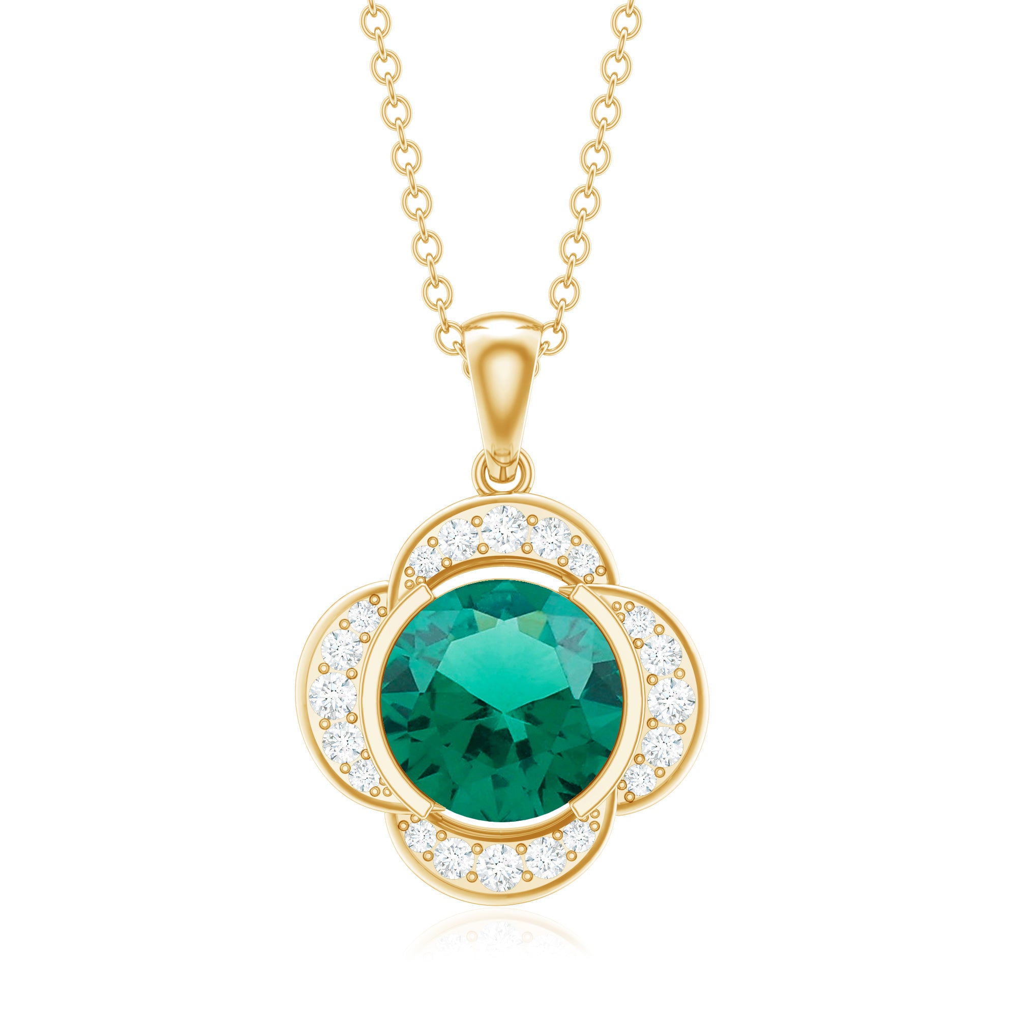 2 CT Lab Grown Emerald and Diamond Flower Necklace AAAA - Rosec Jewels