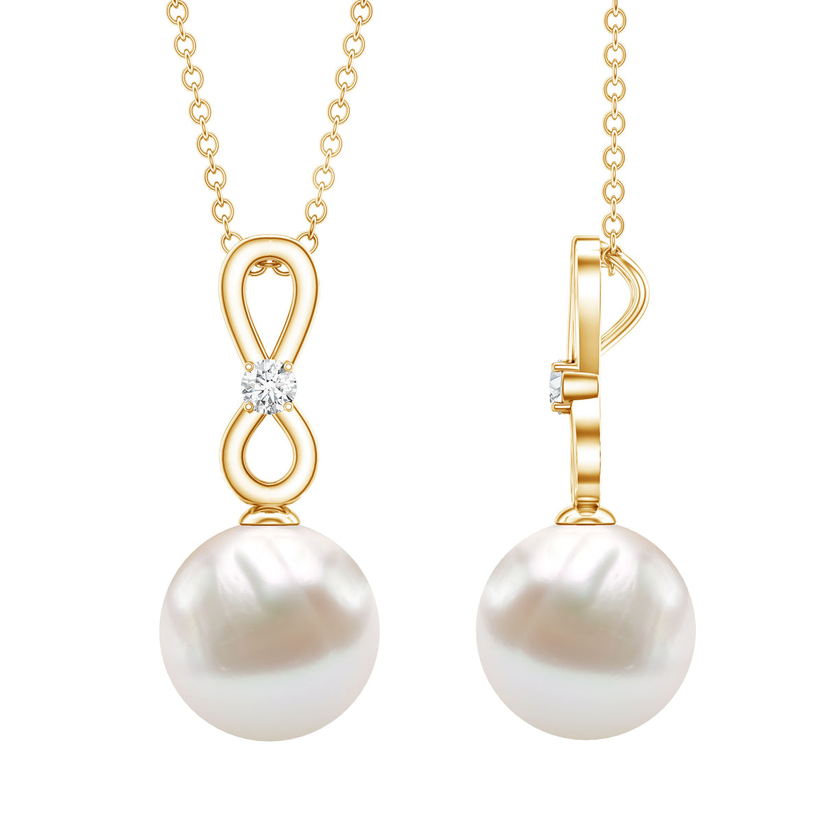 8 Carat Round Freshwater Pearl Drop Infinity Pendant with Diamond AAA - Rosec Jewels