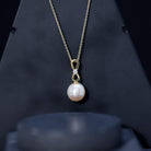 8 Carat Round Freshwater Pearl Drop Infinity Pendant with Diamond AAA - Rosec Jewels