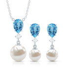 Swiss Blue Topaz and Diamond Jewelry Set with Freshwater Pearl Drop AAA - Rosec Jewels
