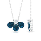 Real 2.37 Carat Pear Cut London Blue Topaz Flower Necklace AAA - Rosec Jewels