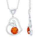 6MM Round Fire Opal and Diamond Heart Pendant Necklace AAA - Rosec Jewels