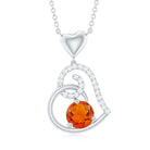 6MM Round Fire Opal and Diamond Heart Pendant Necklace AAA - Rosec Jewels