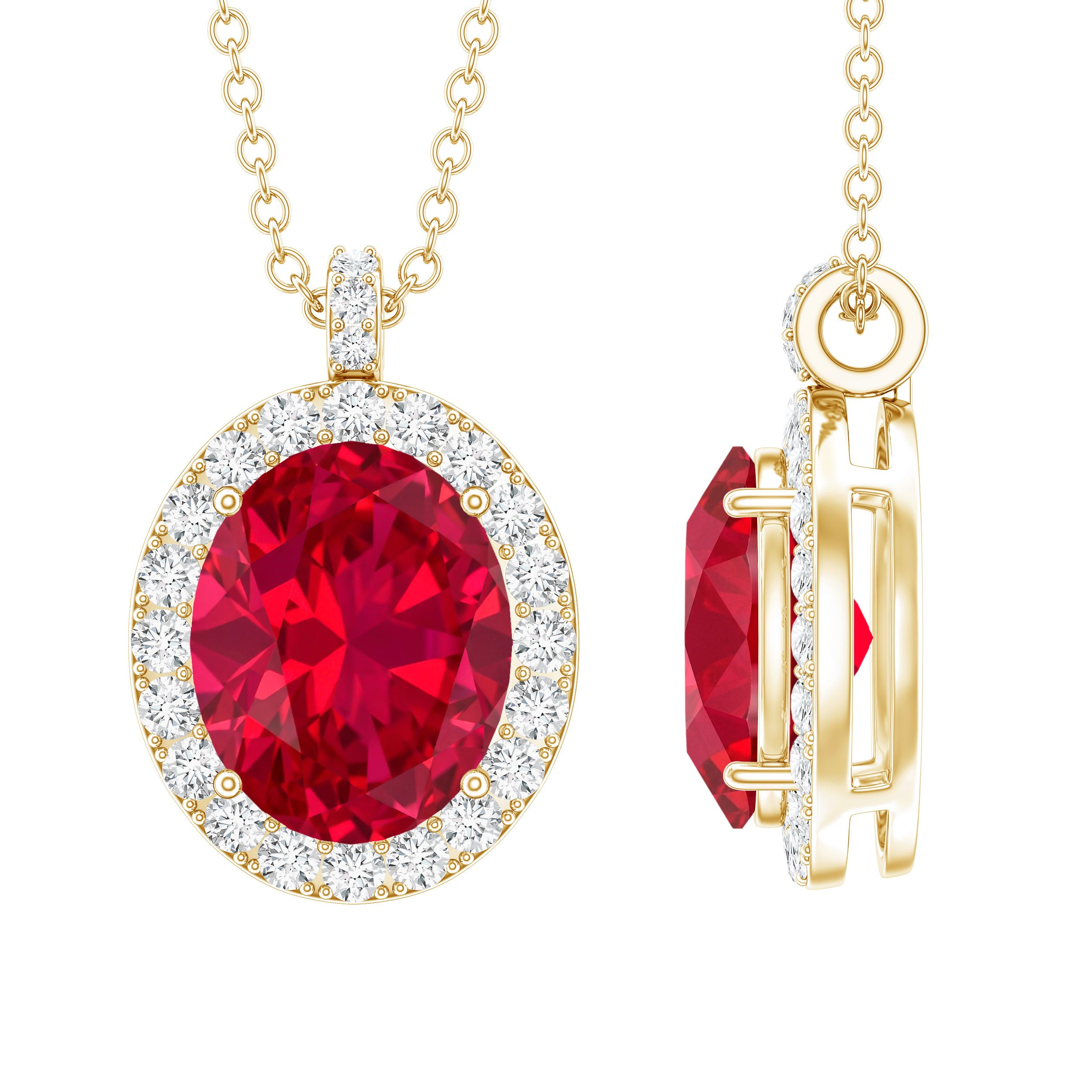 4 Carat Lab Created Ruby and Diamond Bridal Necklace with Chain AAAA - Rosec Jewels