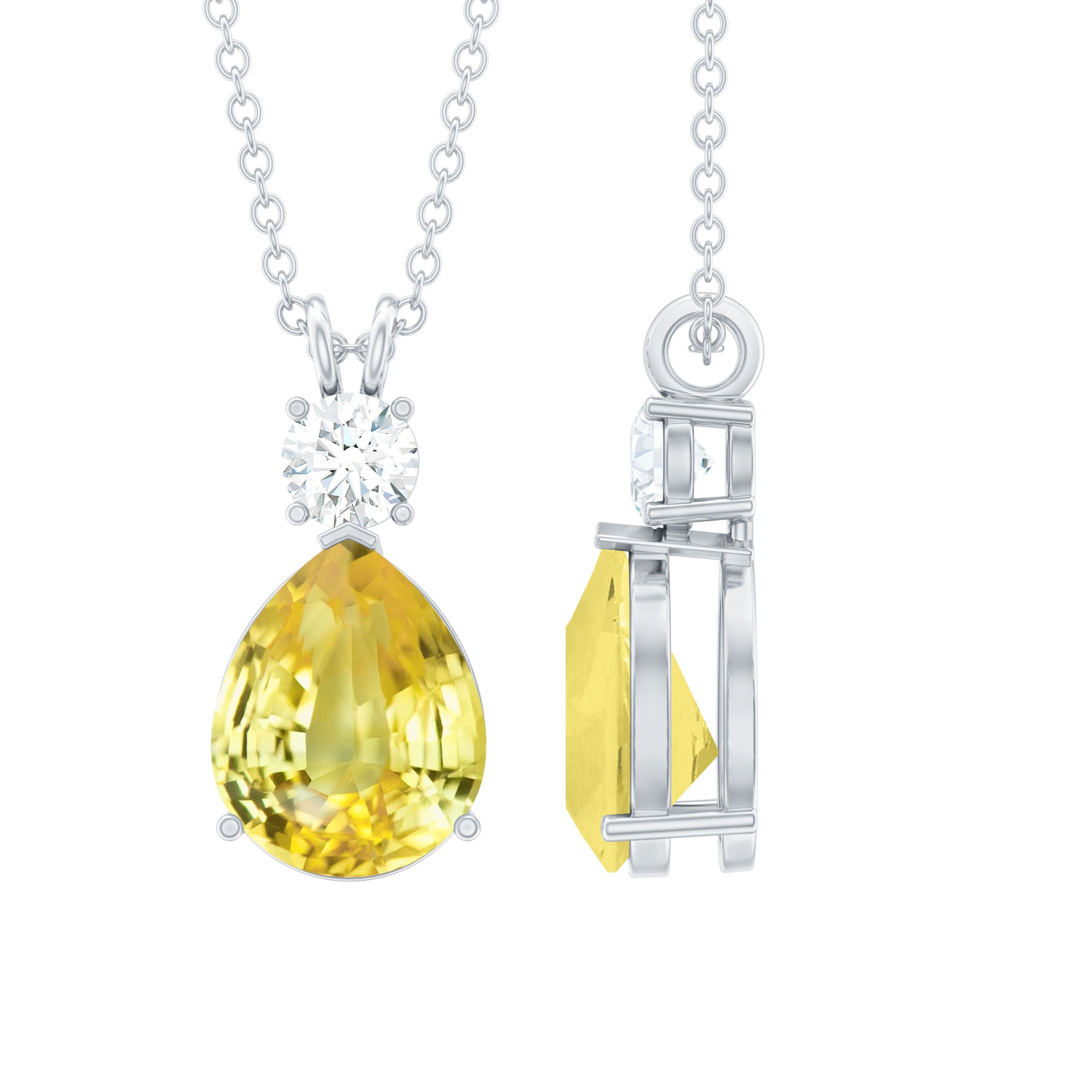 Created Yellow Sapphire Minimal Drop Pendant Necklace with Moissanite