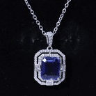 8x10mm Emerald Cut Lab Created Blue Sapphire Vintage Necklace with Diamond AAAA - Rosec Jewels