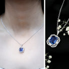 8x10mm Emerald Cut Lab Created Blue Sapphire Vintage Necklace with Diamond AAAA - Rosec Jewels