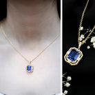 8x10mm Emerald Cut Lab Created Blue Sapphire Vintage Necklace with Diamond AAAA - Rosec Jewels