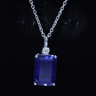 9 Carat Lab Grown Blue Sapphire Emerald Cut Necklace with Diamond AAAA - Rosec Jewels