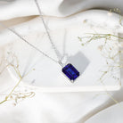 9 Carat Lab Grown Blue Sapphire Emerald Cut Necklace with Diamond AAAA - Rosec Jewels