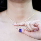 9 Carat Lab Grown Blue Sapphire Emerald Cut Necklace with Diamond AAAA - Rosec Jewels