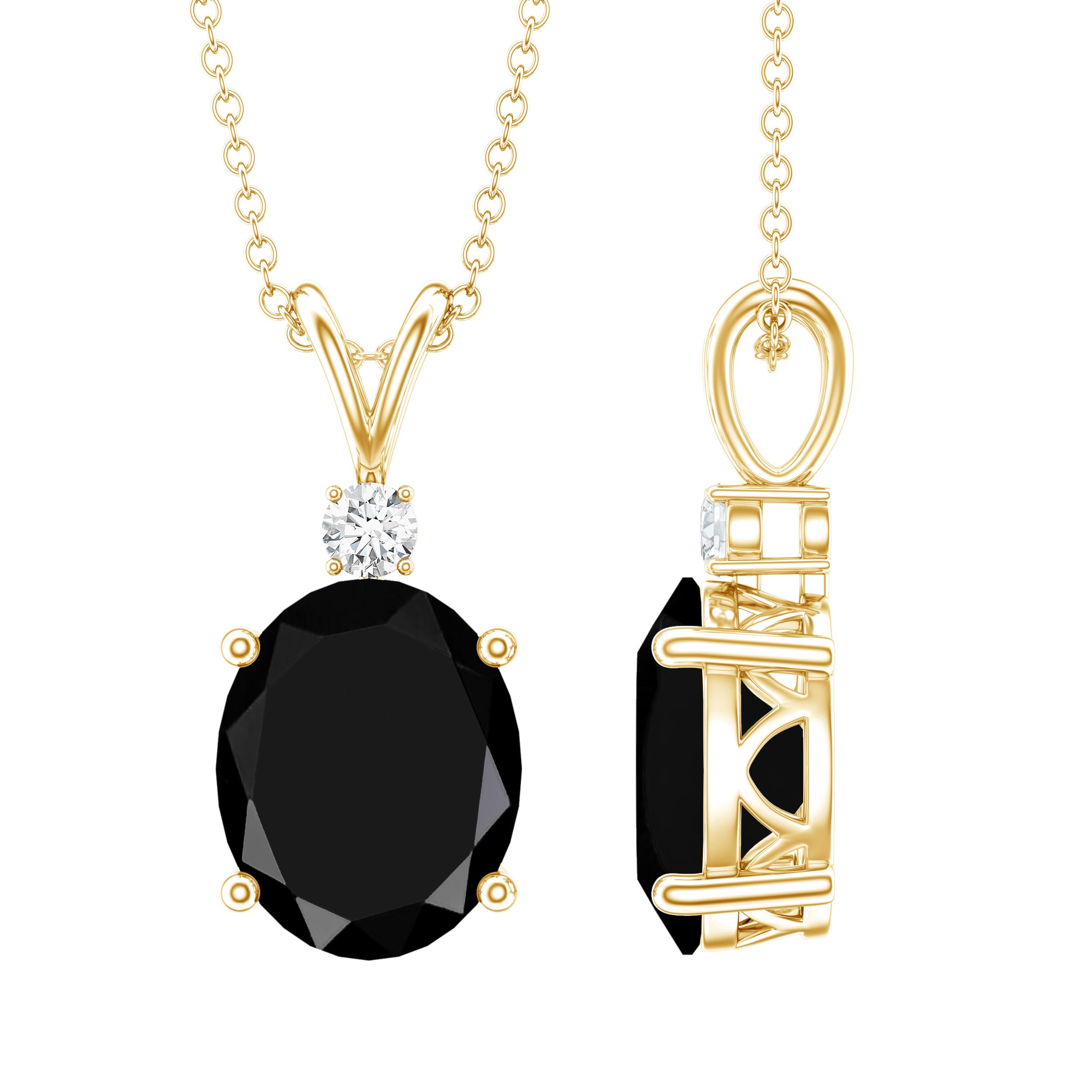 4.2 Carat Oval Shape Lab Created Black Diamond Solitaire Pendant Necklace AAAA ( Synthetic ) - Rosec Jewels