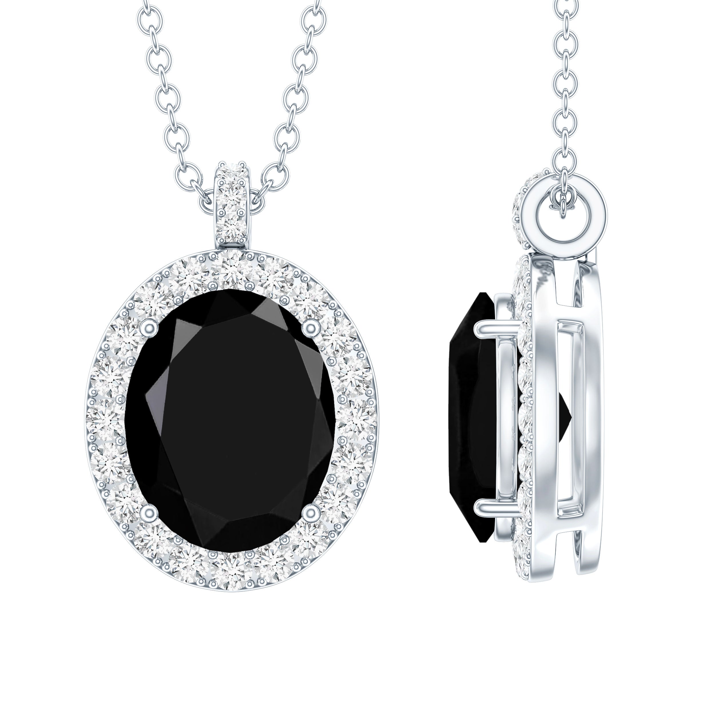 4.2 Carat Oval Shape Lab Created Black Diamond Statement Necklace AAAA ( Synthetic ) - Rosec Jewels
