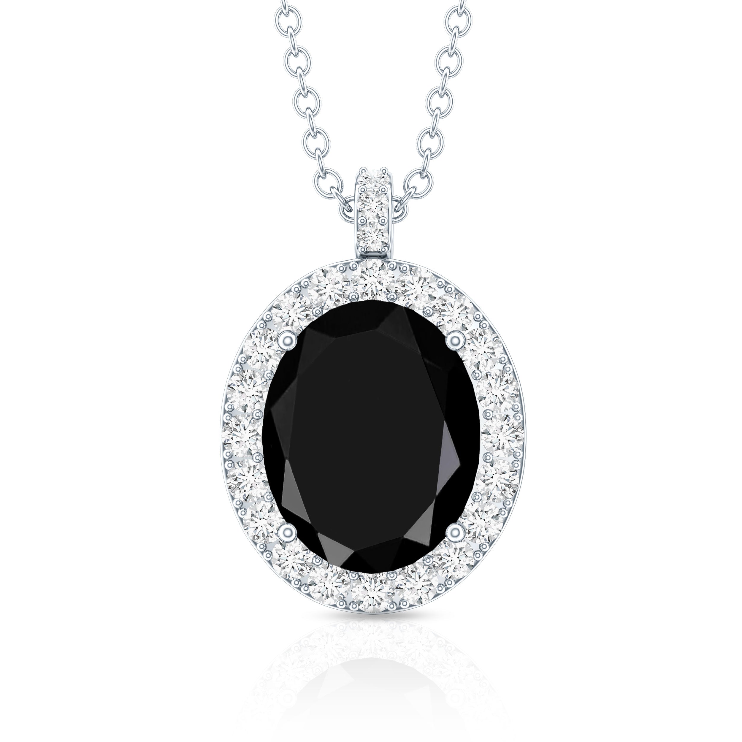 4.2 Carat Oval Shape Lab Created Black Diamond Statement Necklace AAAA ( Synthetic ) - Rosec Jewels