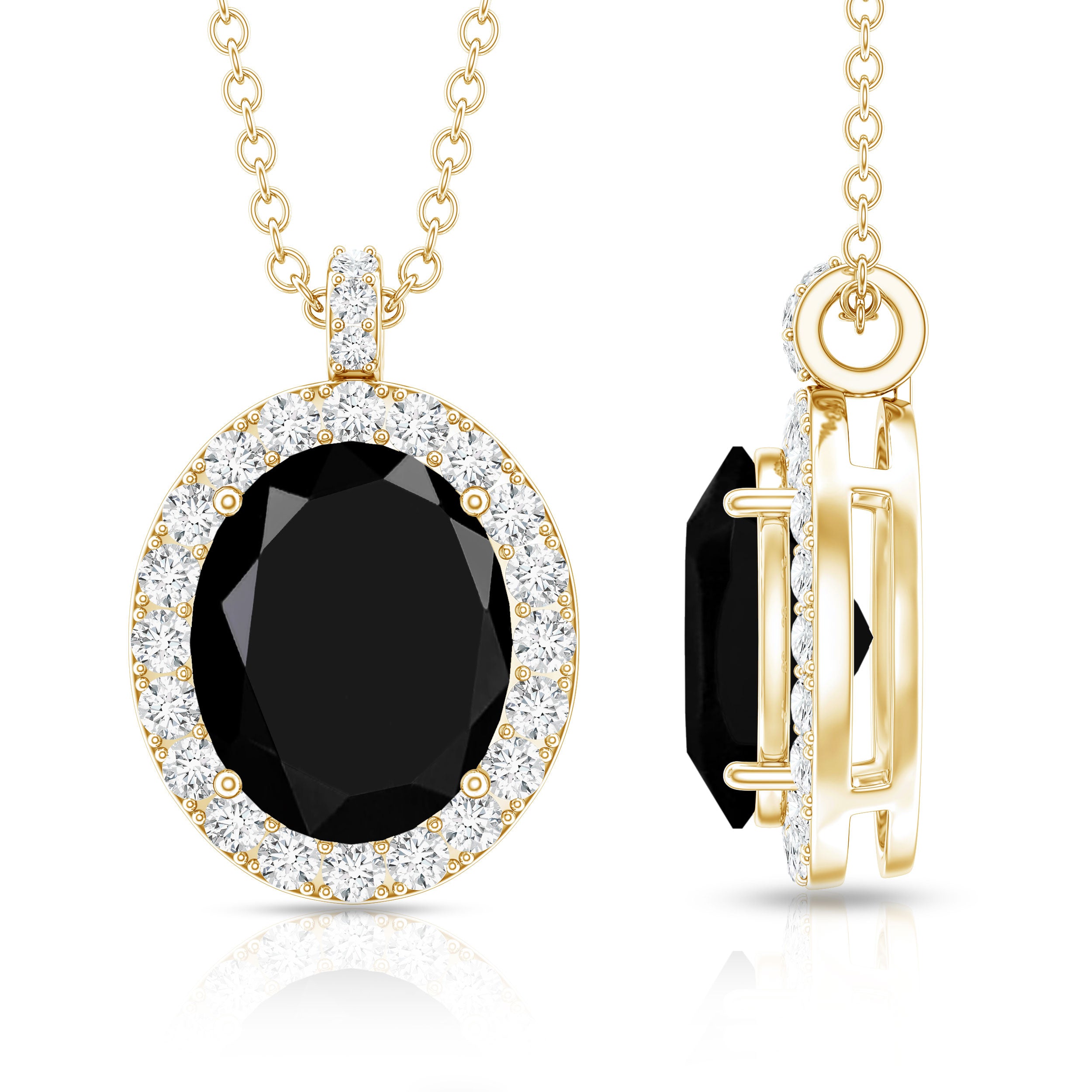 4.2 Carat Oval Shape Lab Created Black Diamond Statement Necklace AAAA ( Synthetic ) - Rosec Jewels