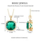9 Carat Cushion Cut Lab Created Emerald and Diamond Cocktail Necklace AAAA - Rosec Jewels