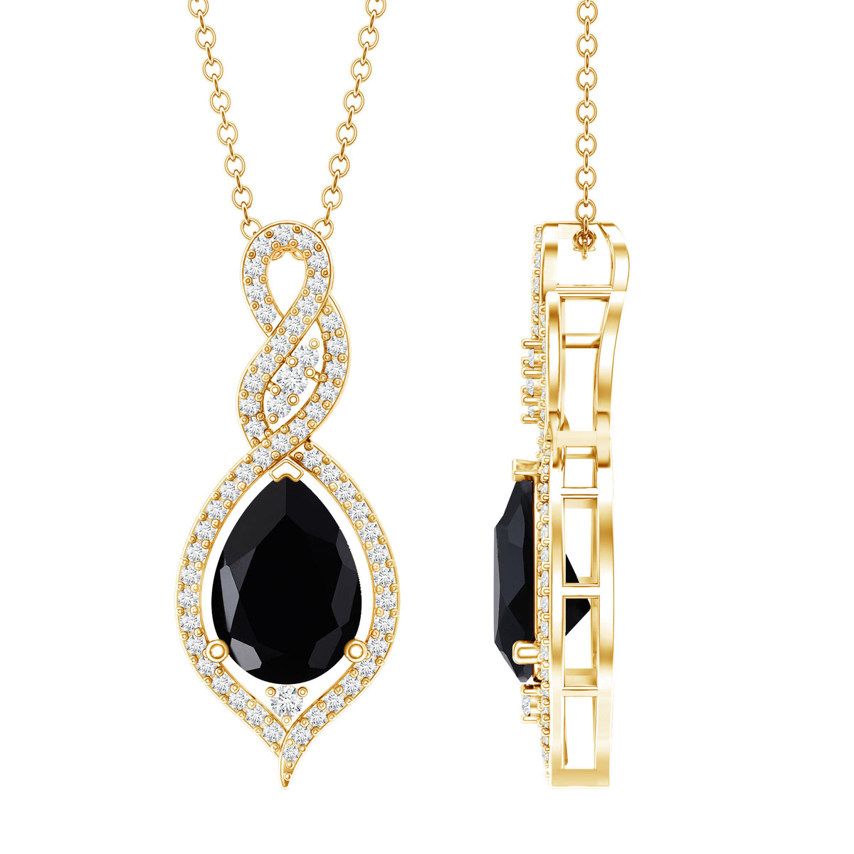 1.75 Carat Pear Shape Black Spinel Statement Necklace with Moissanites AAA - Rosec Jewels