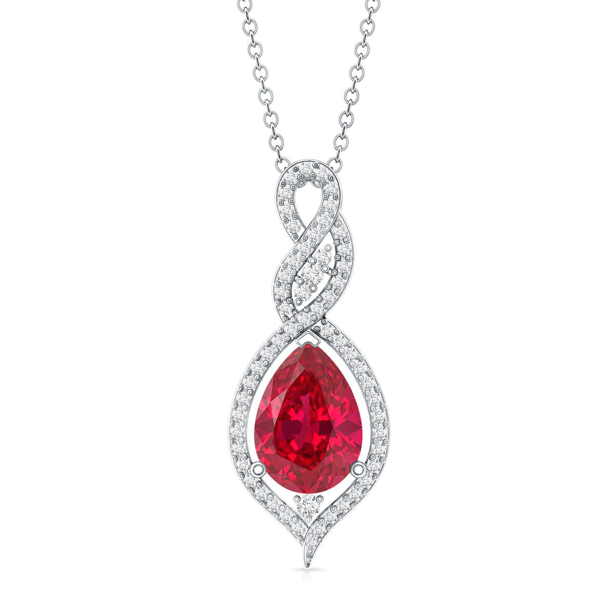 2.9 Carat Lab Created Ruby and Diamond Teardrop Wedding Necklace for Bride AAAA - Rosec Jewels