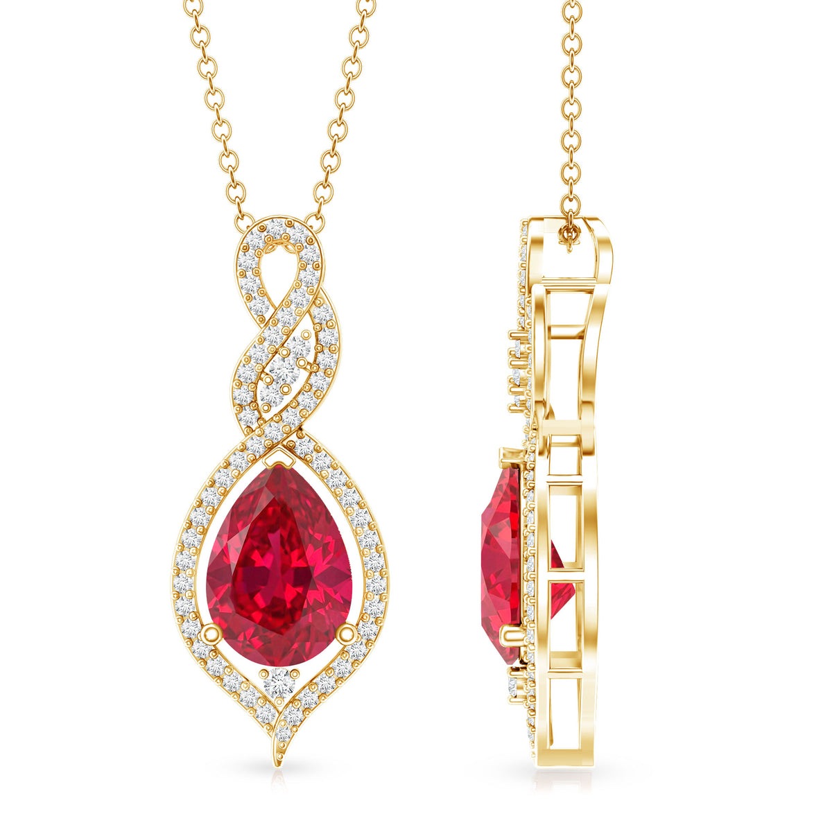 2.9 Carat Lab Created Ruby and Diamond Teardrop Wedding Necklace for Bride AAAA - Rosec Jewels