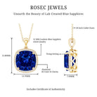 Cushion Cut Created Blue Sapphire and Diamond Halo Pendant Necklace AAAA - Rosec Jewels