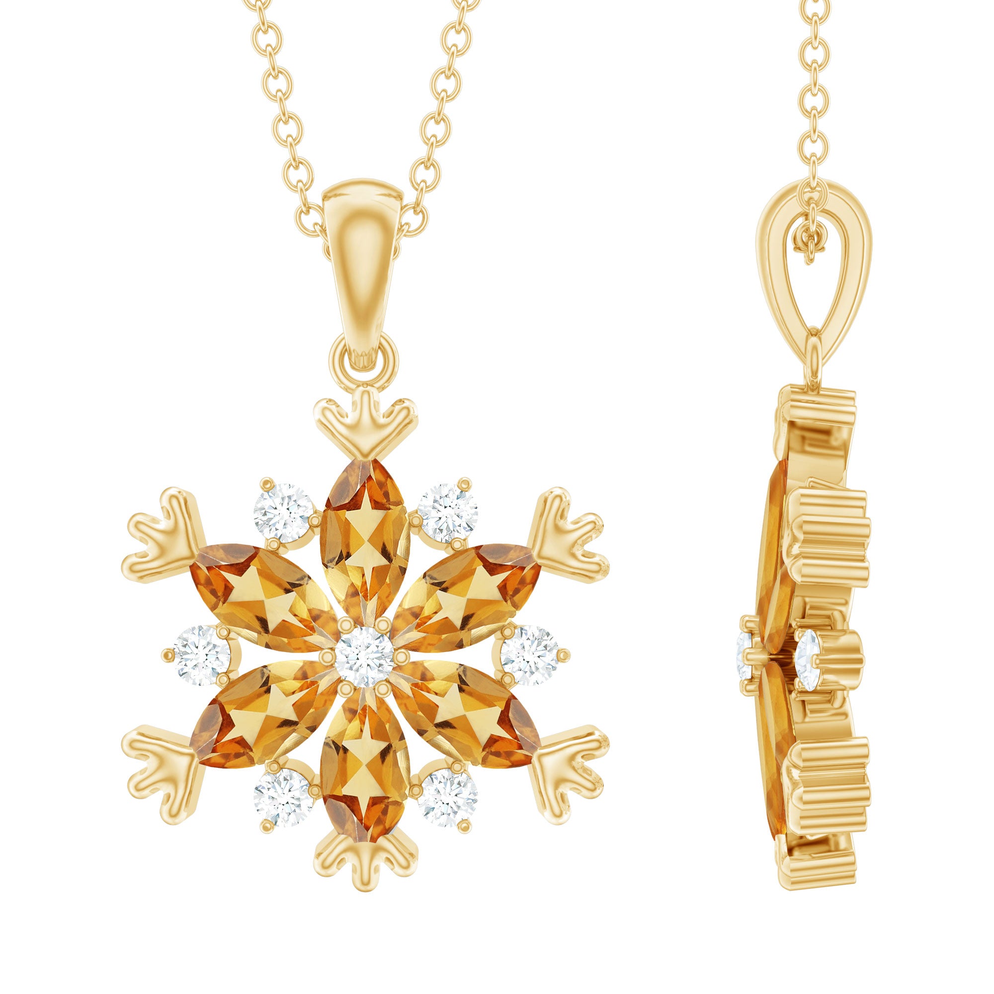 Certified Citrine Flower Pendant Necklace with Silver Chain