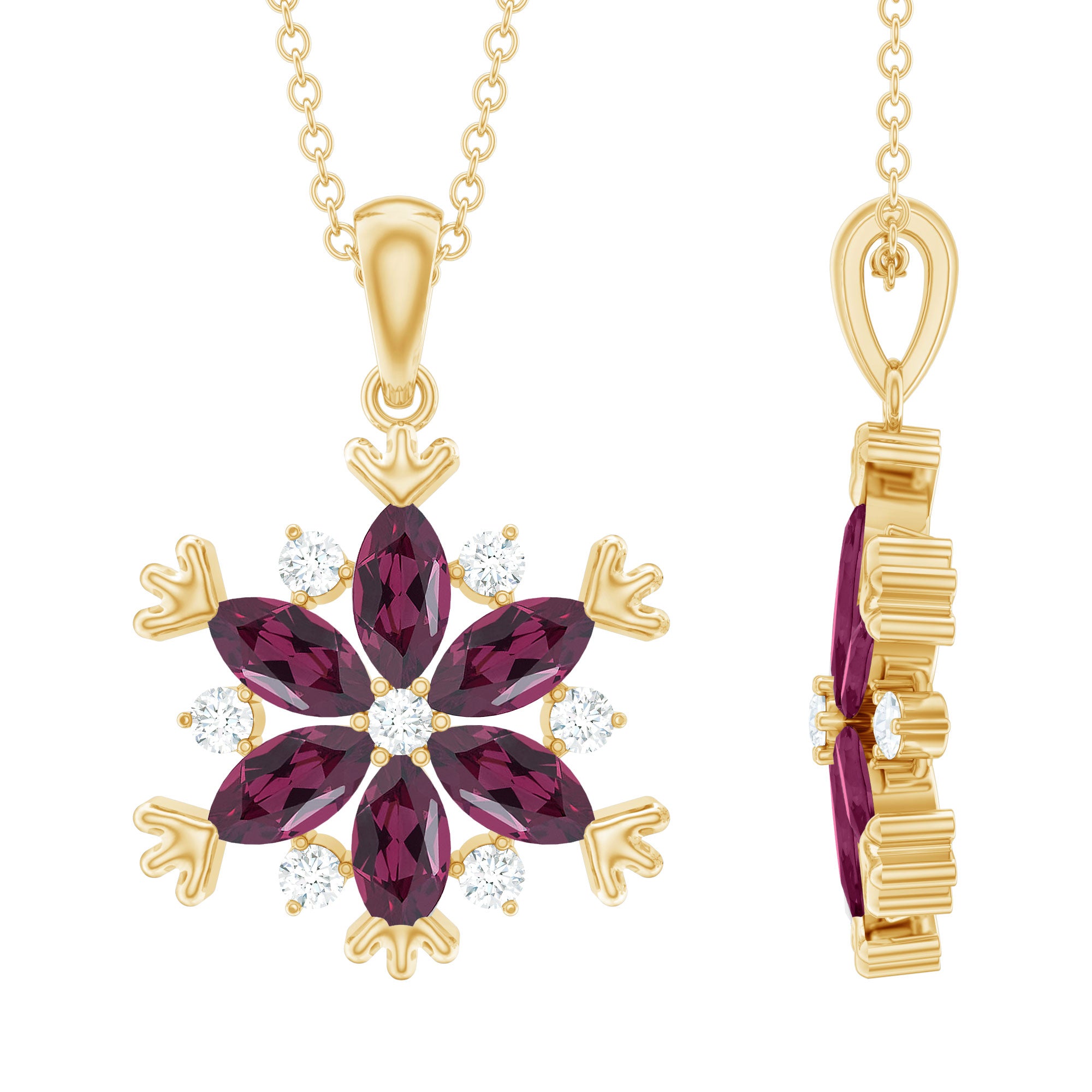 Rosec Jewels-Rhodolite Garnet Flower Necklace in Gold Plated Silver
