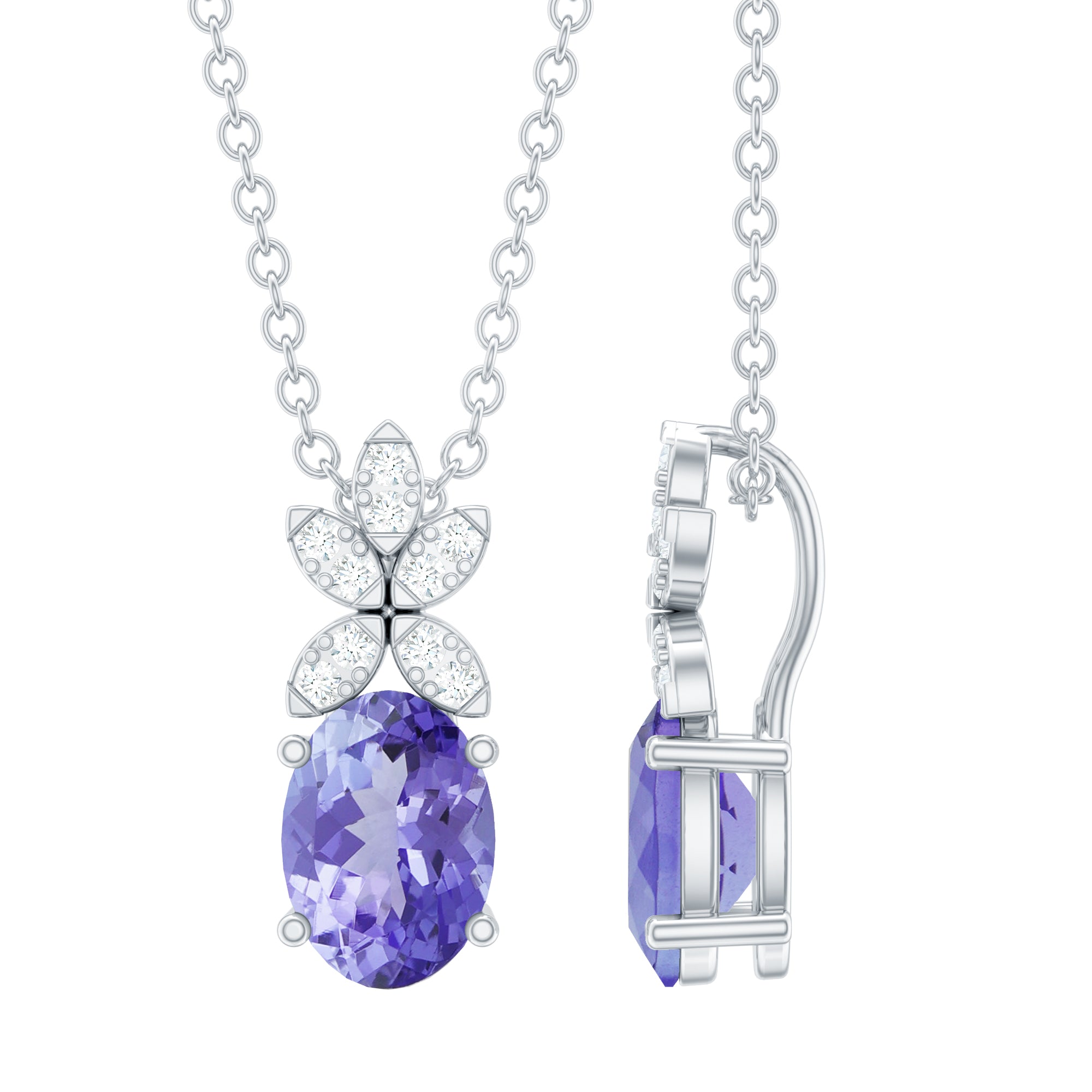 Oval Shaped 5X7 MM Tanzanite Drop Necklace with Diamond