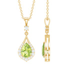 Rosec Jewels-Certified Peridot and Diamond Teardrop Necklace in Gold Plated Silver