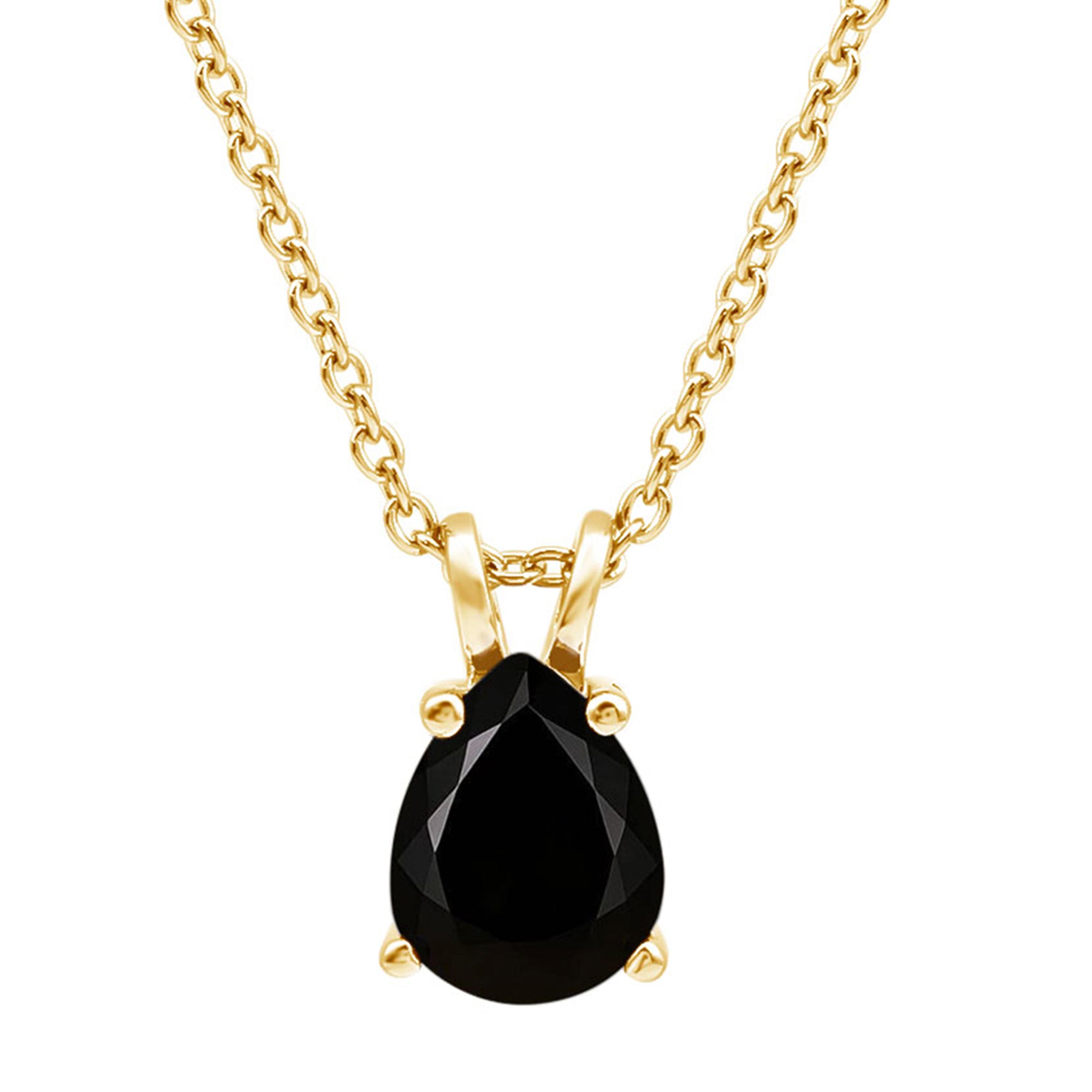 Pear Shaped Black Onyx Solitaire Necklace with Silver Chain