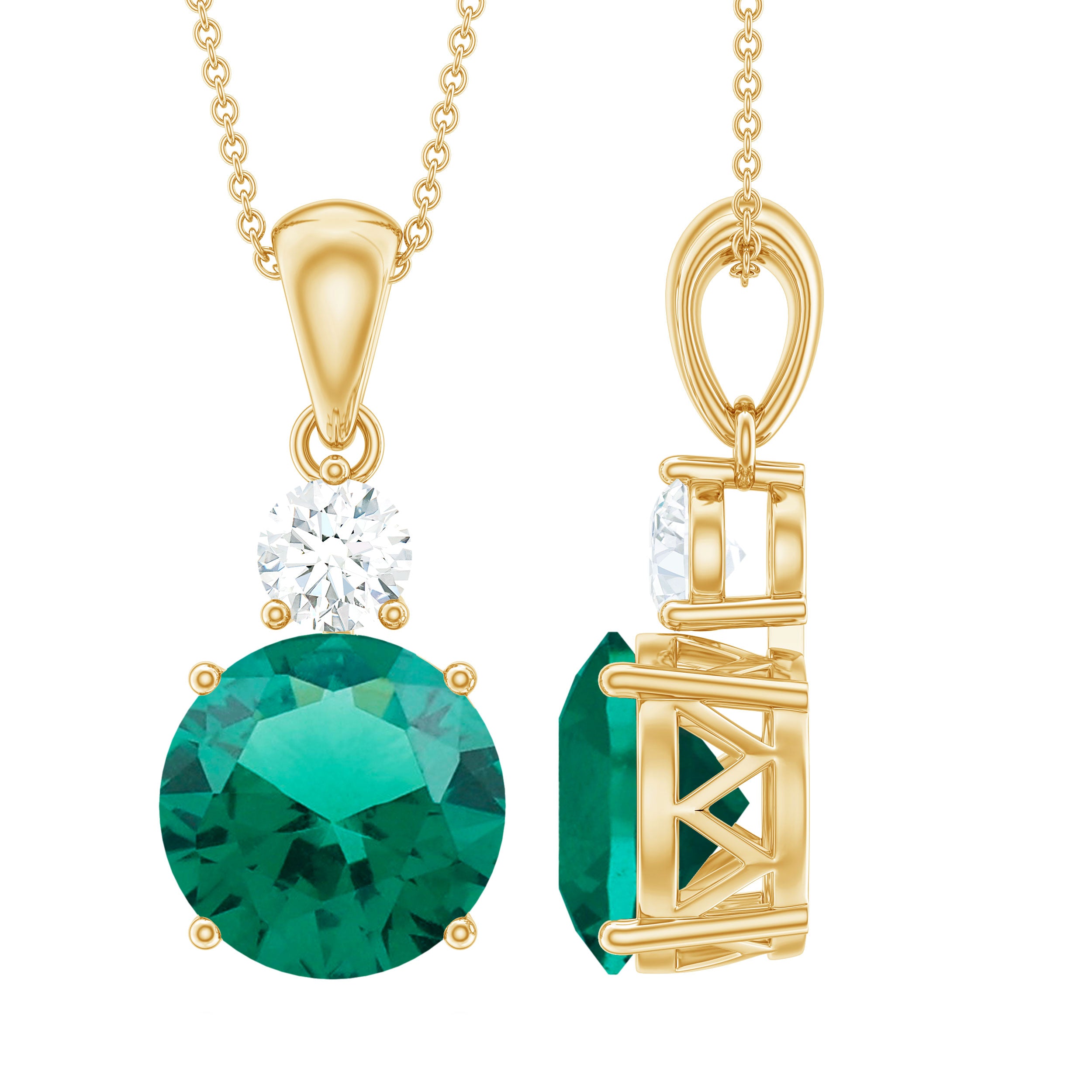 Certified Lab Created Emerald Solitaire Necklace with Moissanite