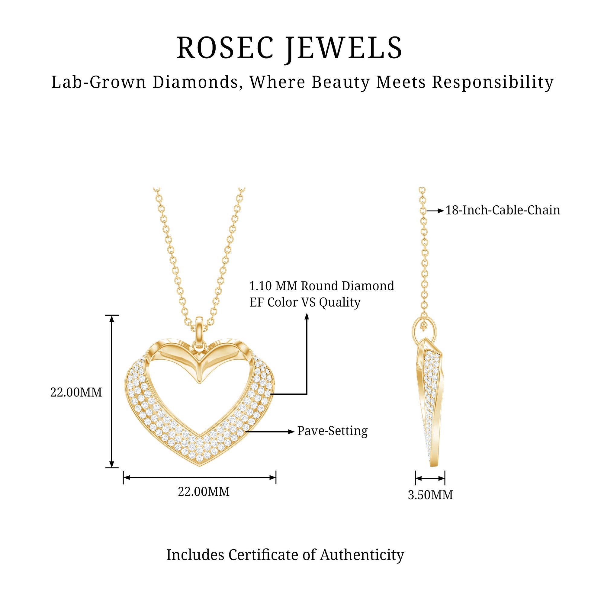 Rosec Jewels-Pave Set Lab Grown Diamond Heart Necklace For Women