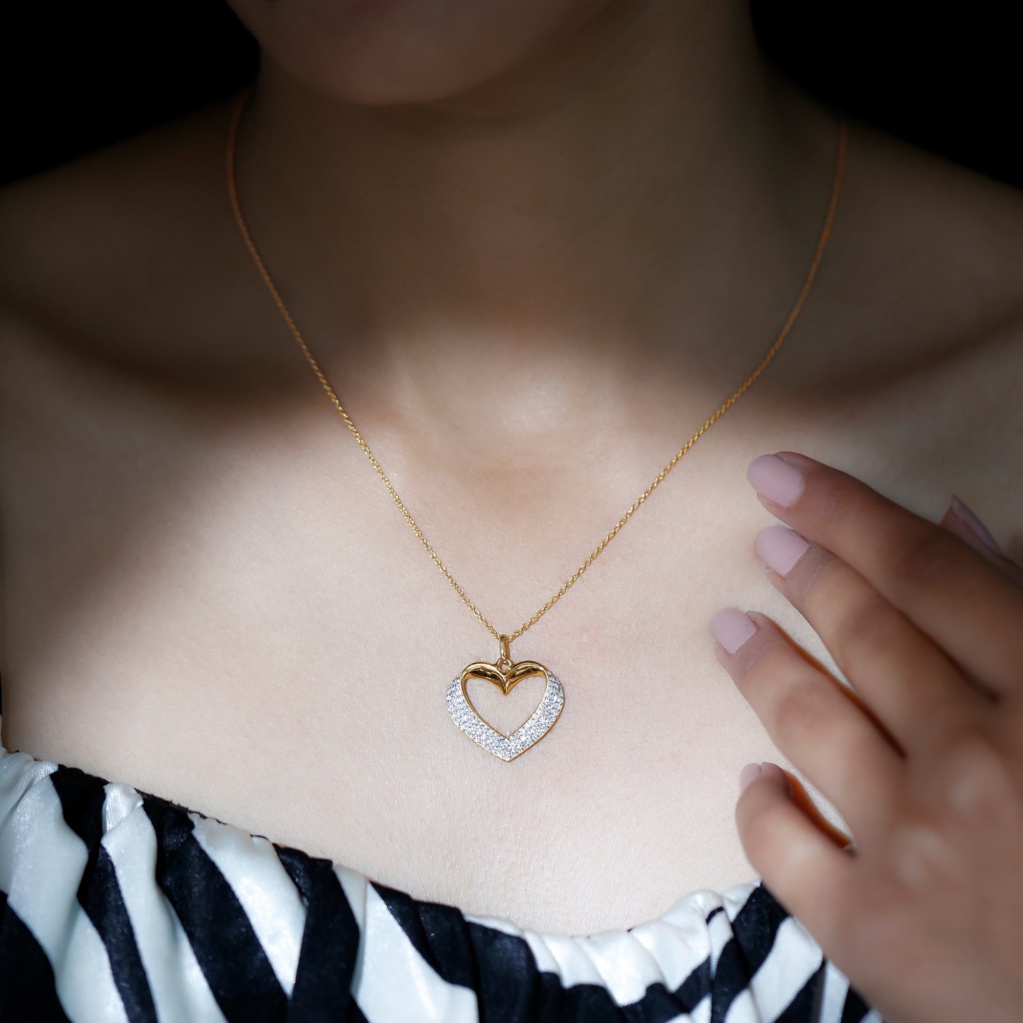 Rosec Jewels-Pave Set Lab Grown Diamond Heart Necklace For Women