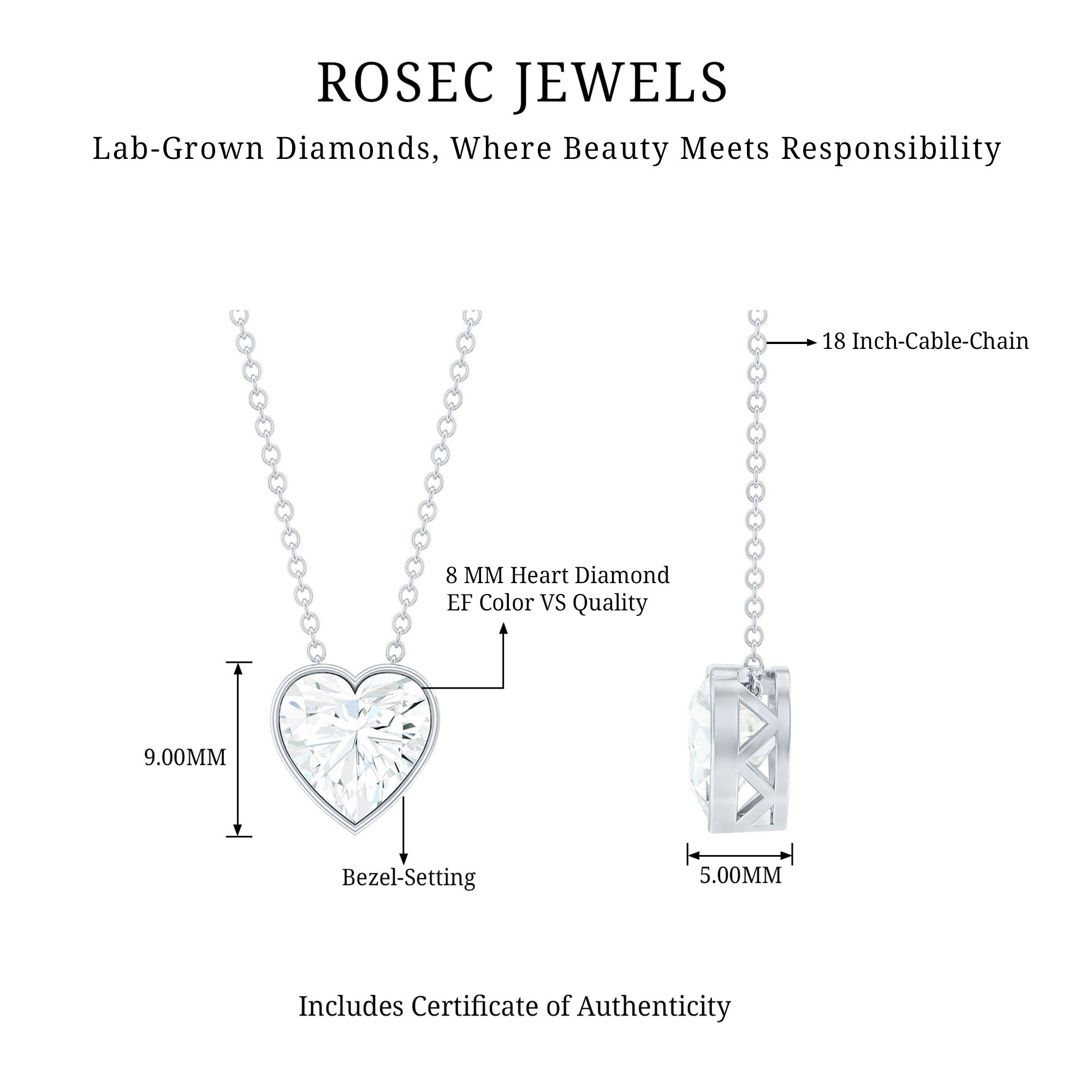 Rosec Jewels-Bezel Set 8mm Lab Grown Diamond Heart Locket Necklace for Women