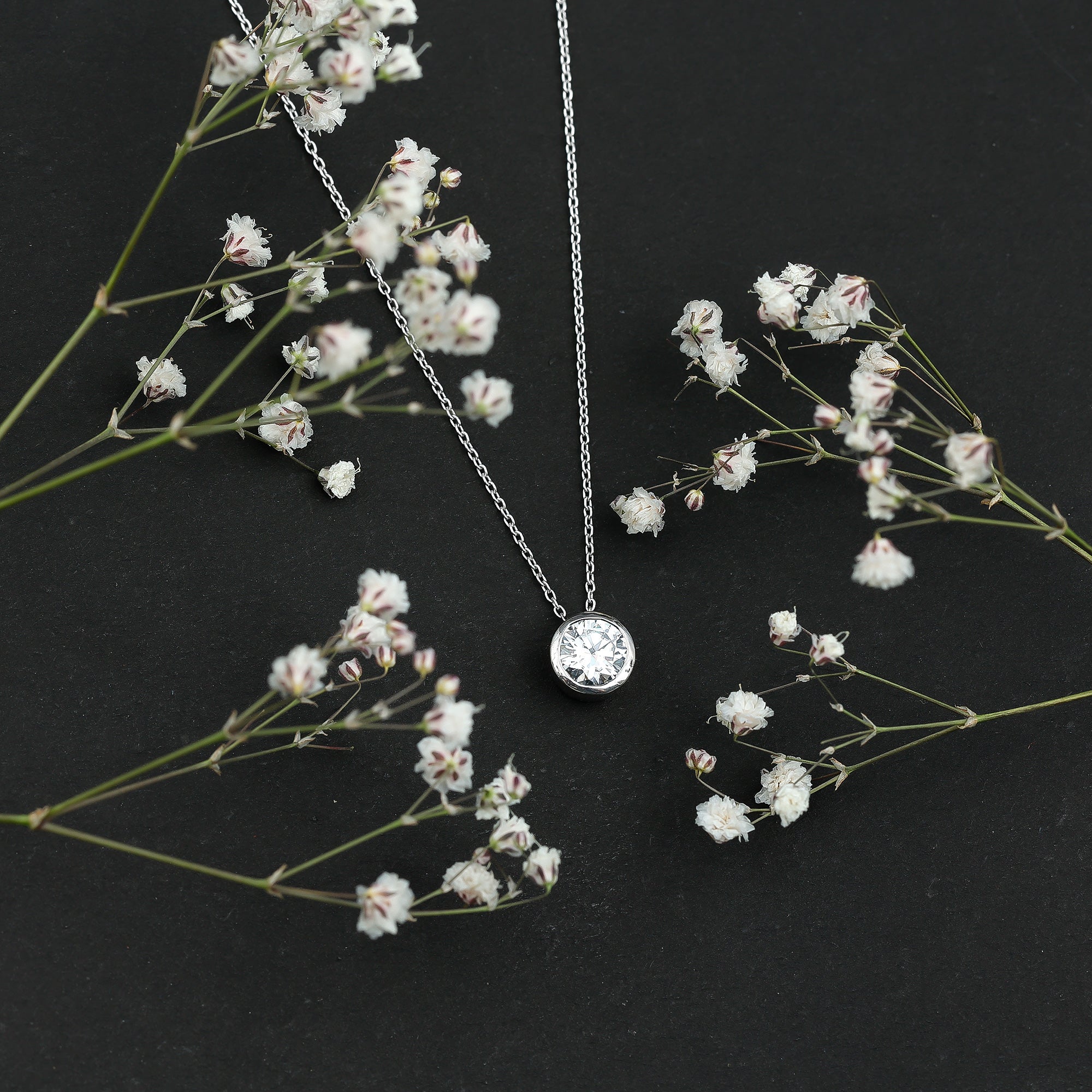 Rosec Jewels-Bezel Set 7mm Lab Grown Diamond Solitaire Stackable Necklace