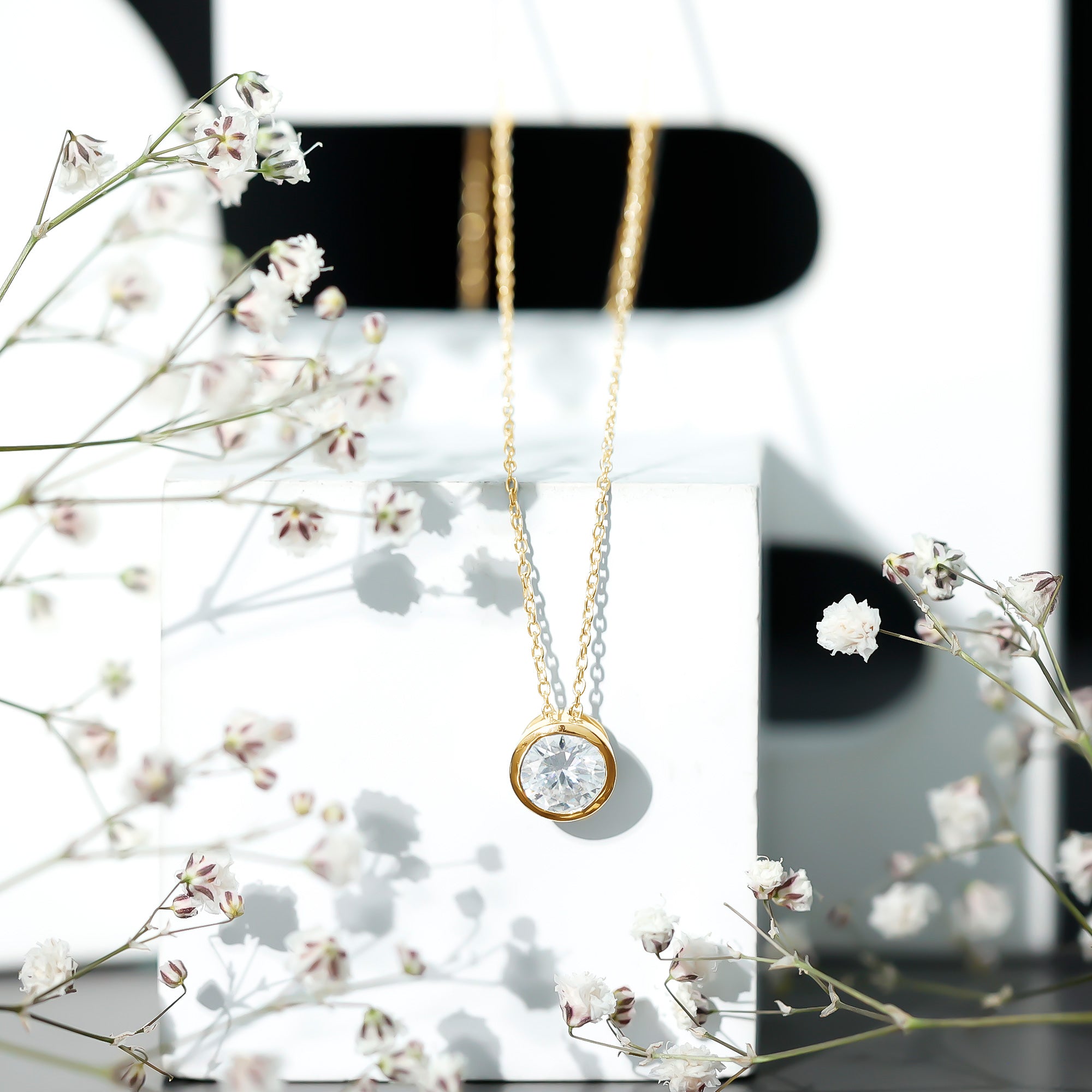 Rosec Jewels-Bezel Set 7mm Lab Grown Diamond Solitaire Stackable Necklace