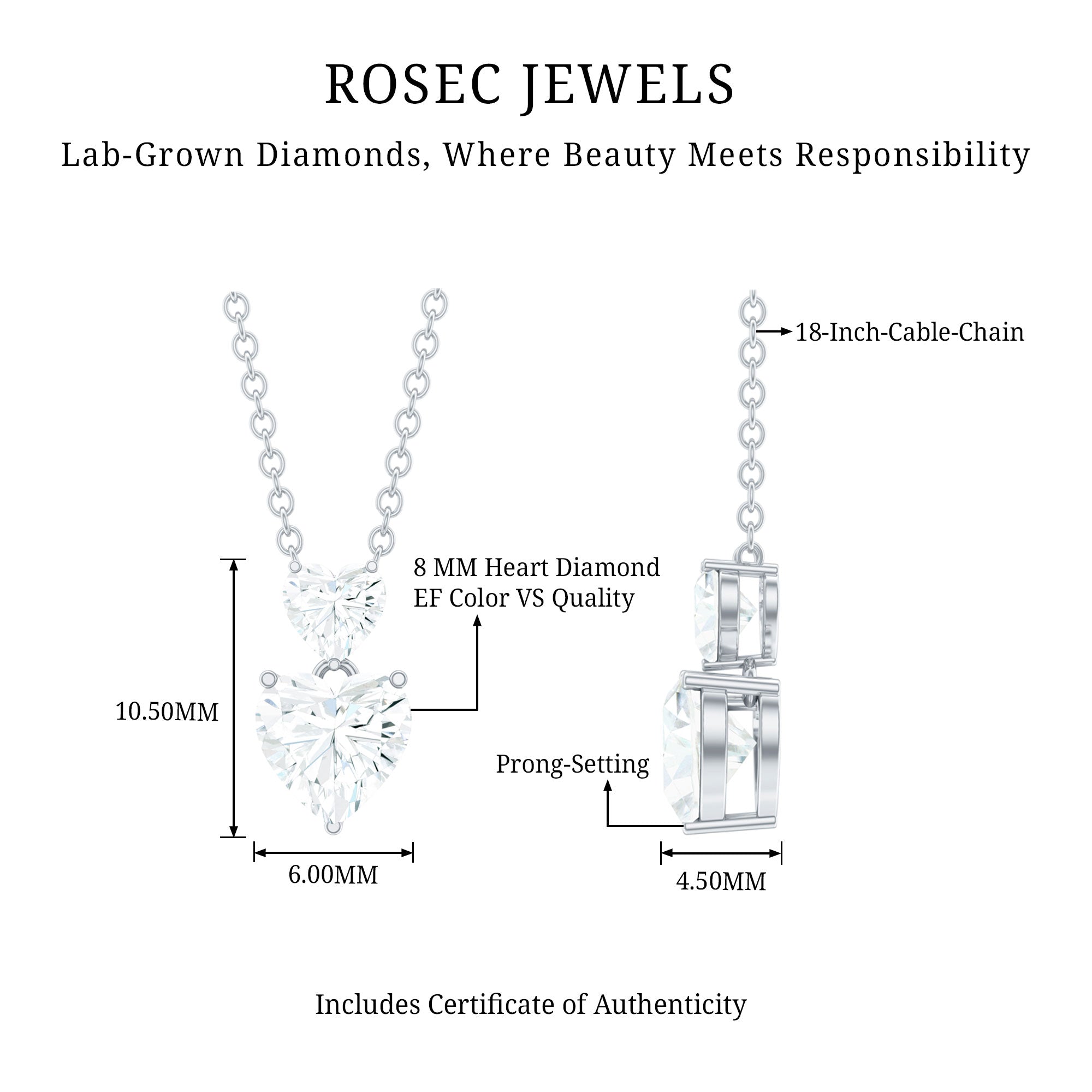 Rosec Jewels-Certified Lab Grown Diamond Double Heart Promise Necklace