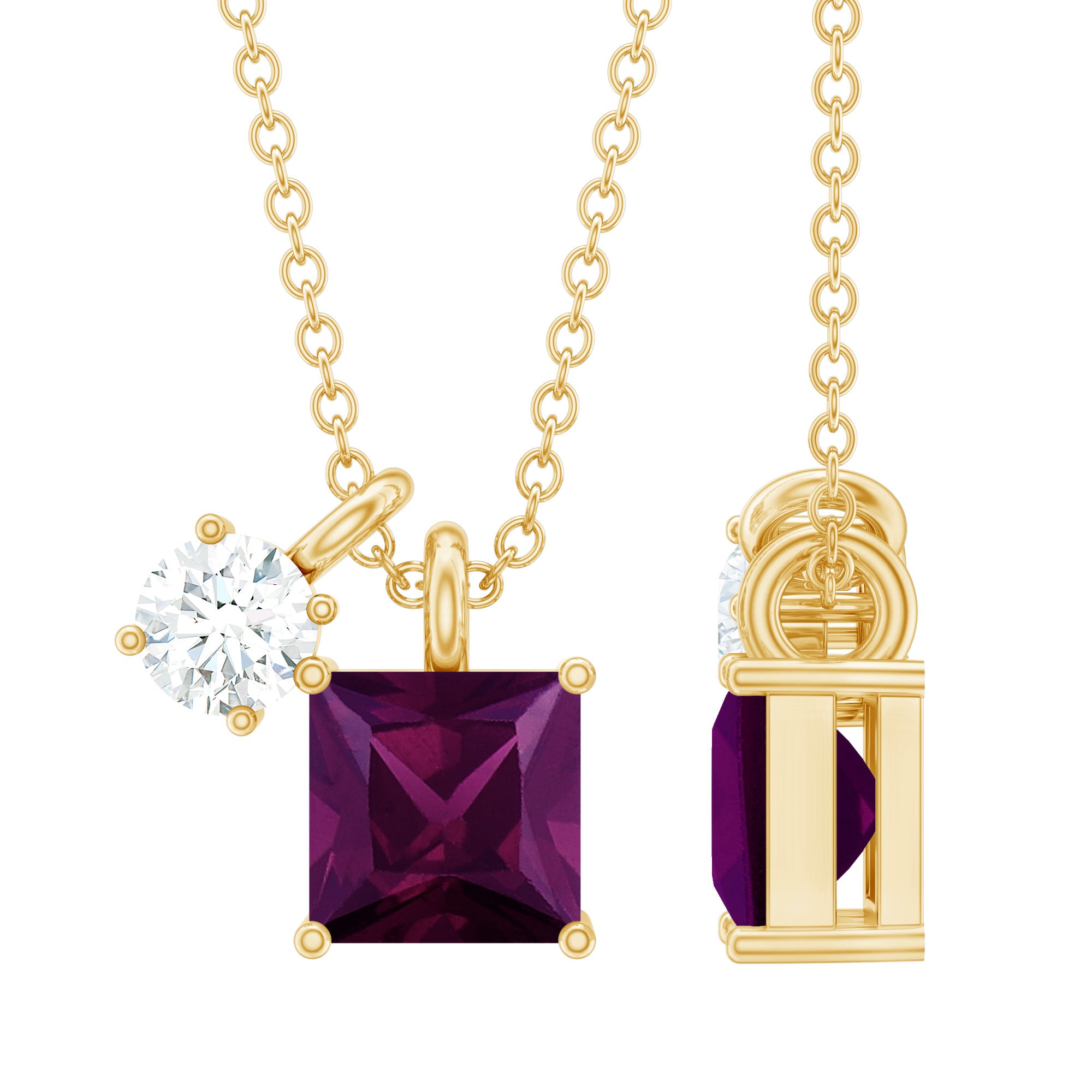 Rosec Jewels-Birthstone Charm Necklace With Rhodolite Garnet and Moissanite