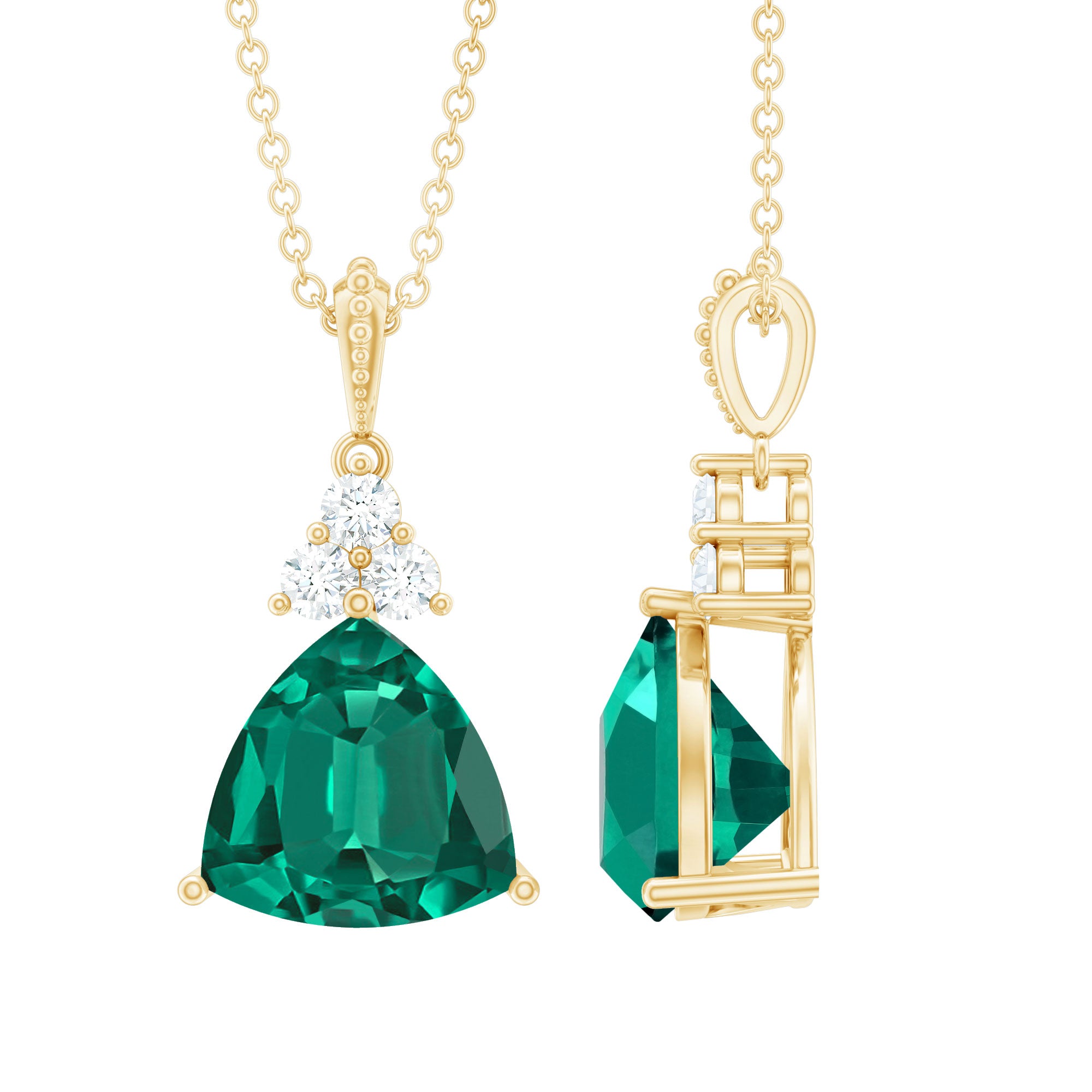 Rosec Jewels-Trilliant Cut Lab Grown Emerald Diamond Bridal Necklace With Chain